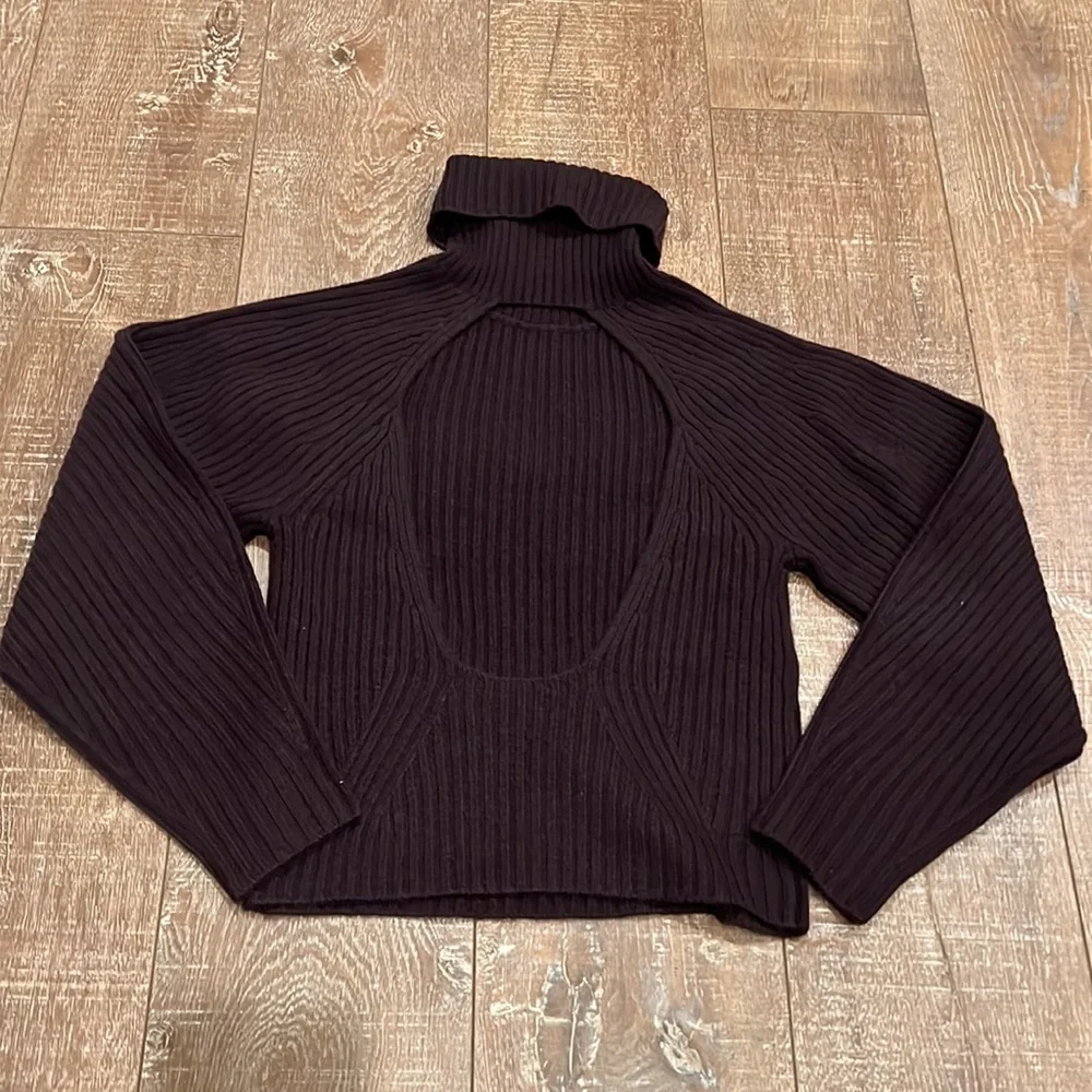 Vince Cashmere Burgundy Chunky Turtleneck Open Back Sweater Plum Wine - Picture 11 of 12